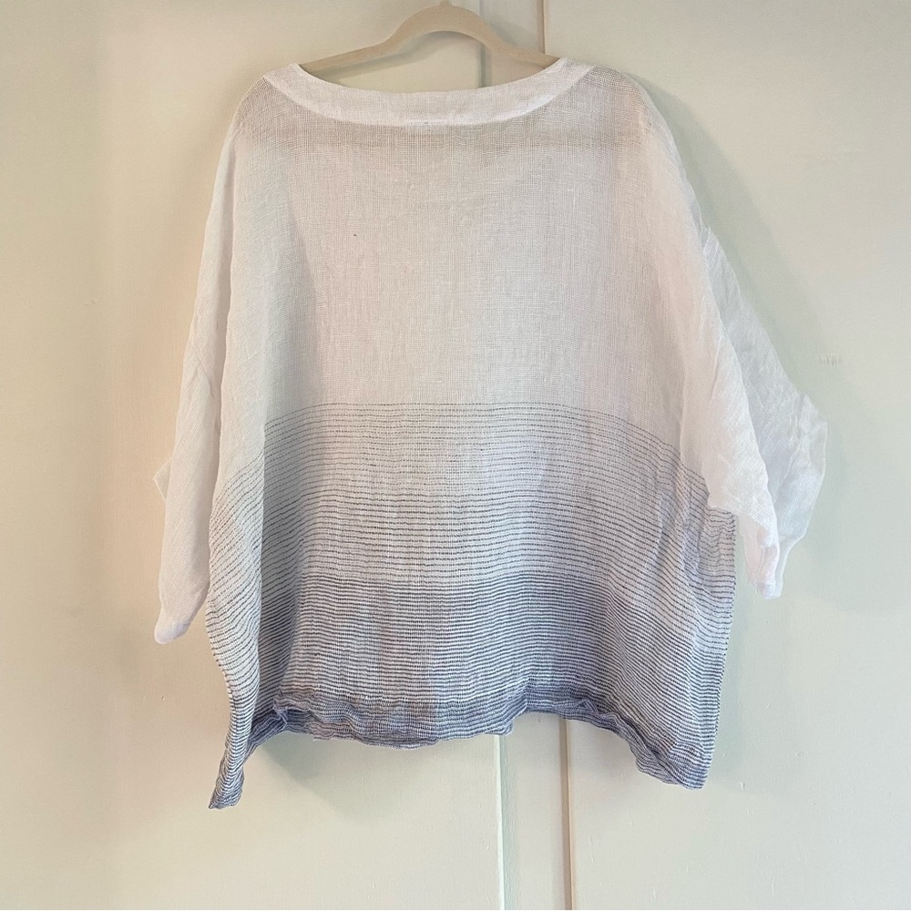Pure Jill J. Jill Oversized Linen Gauze Gradient Tee - White to Light Blue 2X - Picture 3 of 7
